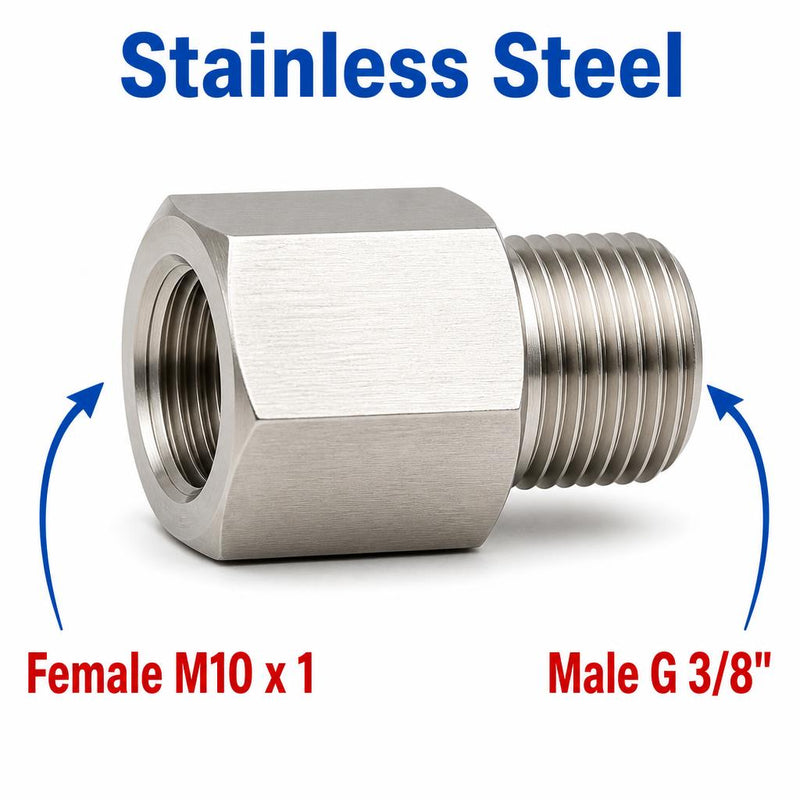 M10x1 Female to BSP G 3/8 inch Male Stainless Steel 304 Sensor Adaptor Fittings Conversion