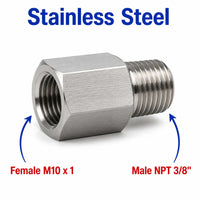M10x1 Female to 3/8 inch NPT Male Stainless Steel 304 Sensor Adaptor Fittings Conversion
