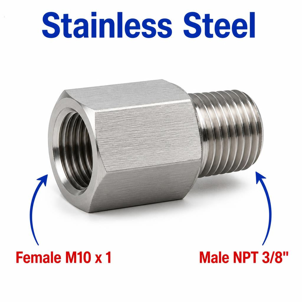 M10x1 Female to 3/8 inch NPT Male Stainless Steel 304 Sensor Adaptor Fittings Conversion