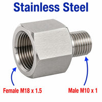 M18x1.5 Female to M10x1 Male Stainless Steel 304 Sensor Adaptor Fittings Conversion