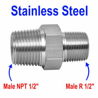 1/2 inch NPT Male to BSPT Tapered R 1/2 inch Male Stainless Steel 304 Sensor Adaptor Fittings Conversion