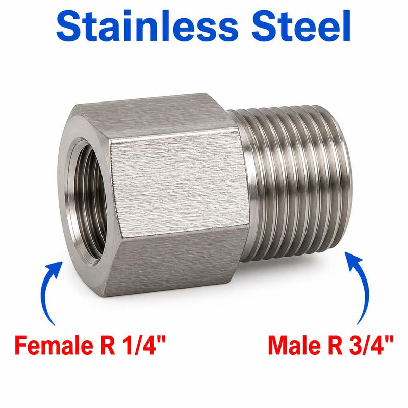 BSPT Tapered R 1/4 inch Female to BSPT Tapered R 3/4 inch Male Stainless Steel 304 Sensor Adaptor Fittings Conversion