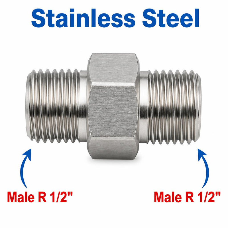 BSPT Tapered R 1/2 inch Male to BSPT Tapered R 1/2 inch Male Stainless Steel 304 Sensor Adaptor Fittings Conversion