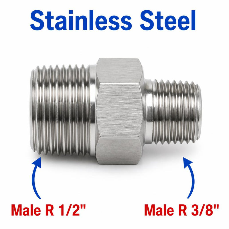 BSPT Tapered R 1/2 inch Male to BSPT Tapered R 3/8 inch Male Stainless Steel 304 Sensor Adaptor Fittings Conversion