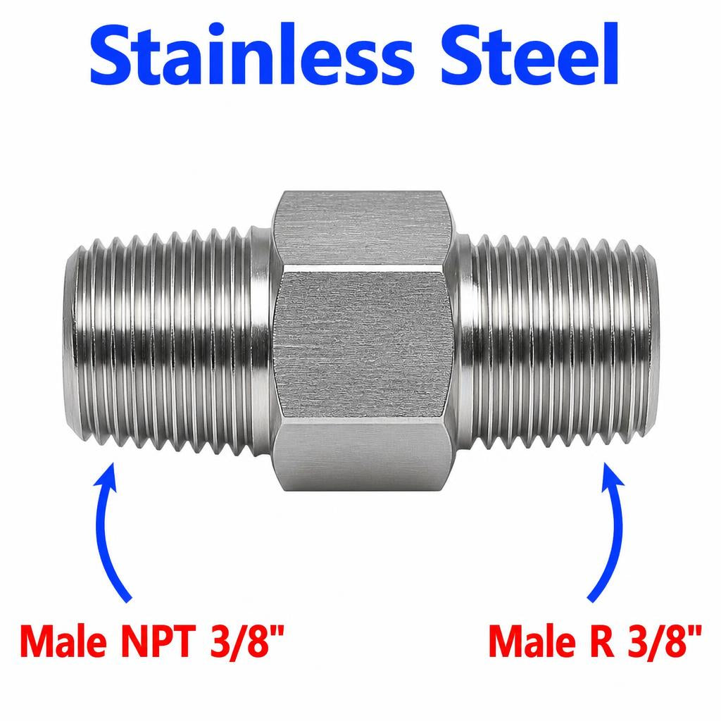 3/8 inch NPT Male to BSPT Tapered R 3/8 inch Male Stainless Steel 304 Sensor Adaptor Fittings Conversion