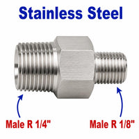 Stainless steel BSPT tapered R 1/4 inch male to R 1/8 inch male sensor adaptor fitting for conversion, high-quality MC Motoparts APS.