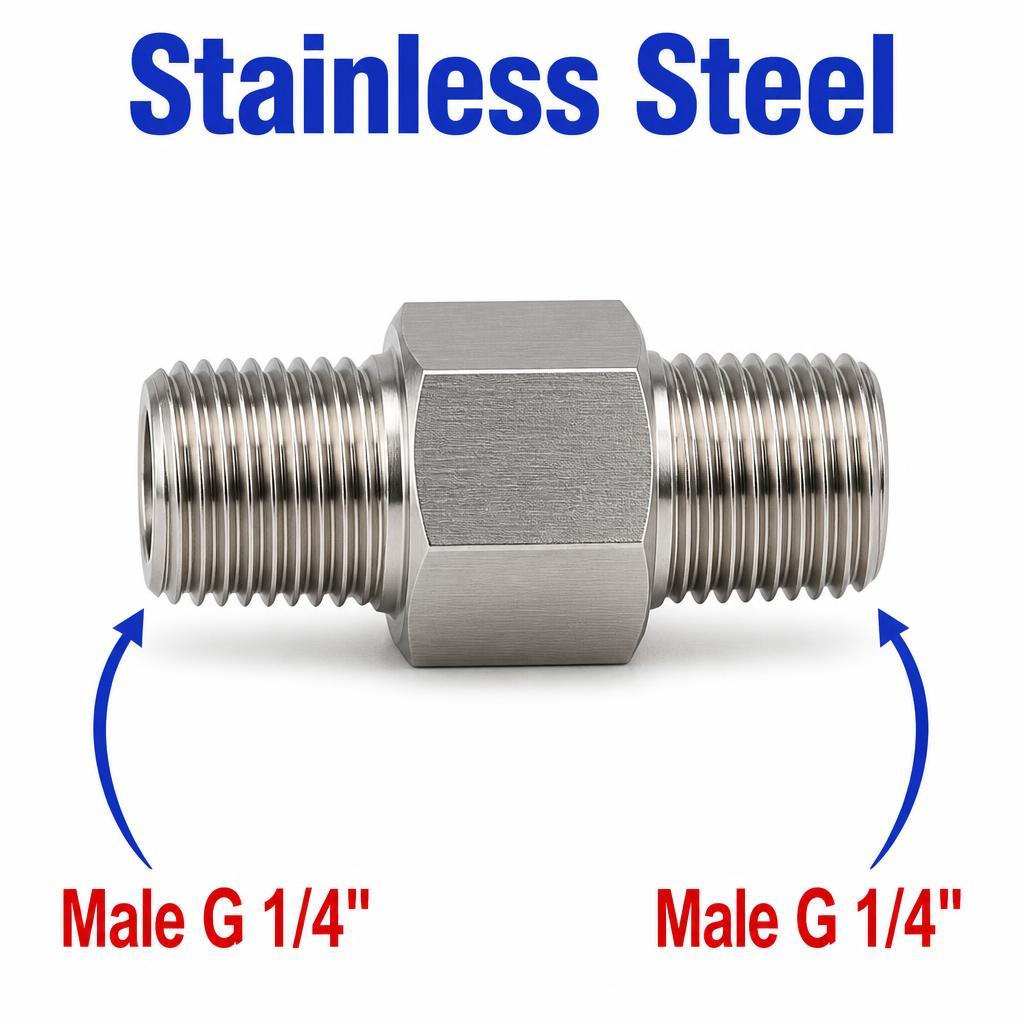 BSP G 1/4 inch Male to BSP G 1/4 inch Male Stainless Steel 304 Sensor Adaptor Fittings Conversion