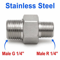 Stainless steel BSP G 1/4 inch male to BSPT tapered R 1/4 inch male sensor adaptor fitting for conversion by MC Motoparts