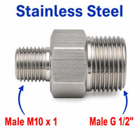 M10x1 Male to BSP G 1/2 inch Male Stainless Steel 304 Sensor Adaptor Fittings Conversion