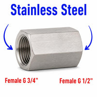 Stainless steel BSP G 3/4 inch female to BSP G 1/2 inch female sensor adaptor fitting for conversion, by MC Motoparts