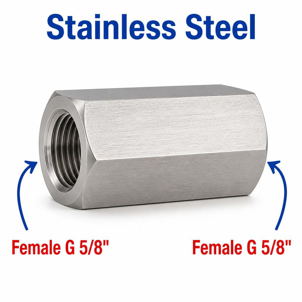 Stainless steel BSP G 5/8 inch female to female sensor adaptor fitting, MC Motoparts APS conversion fitting for plumbing and sensor setups