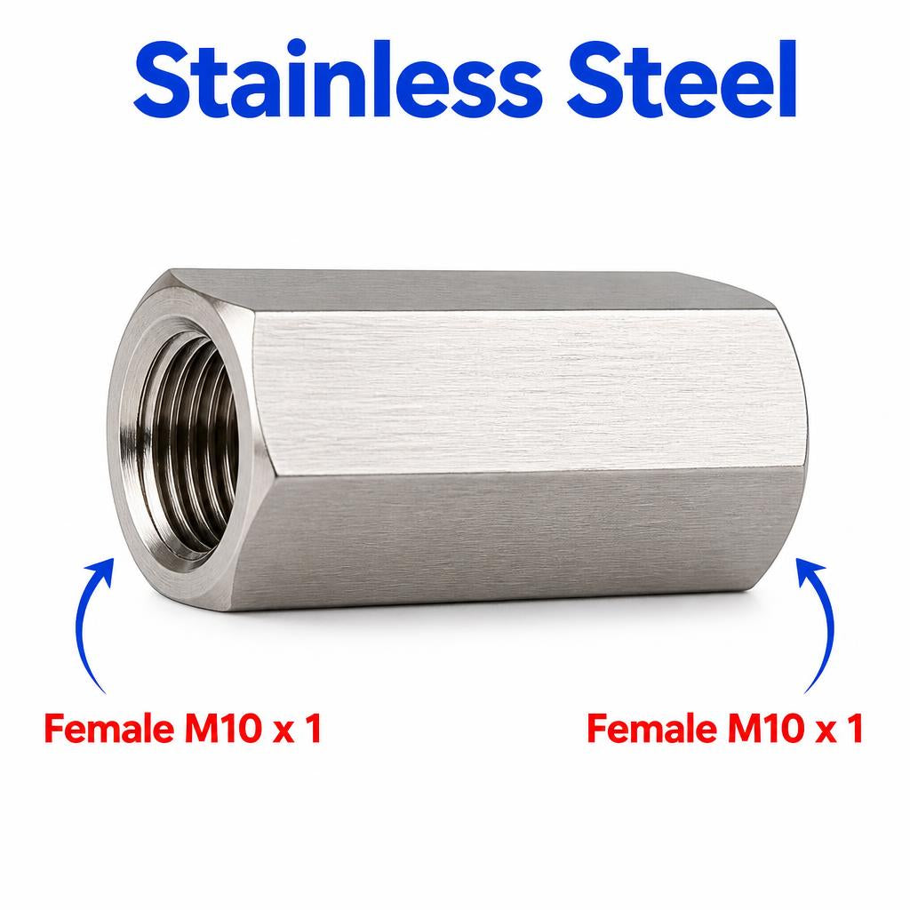 M10x1 Female to M10x1 Female Stainless Steel 304 Sensor Adaptor Fittings Conversion