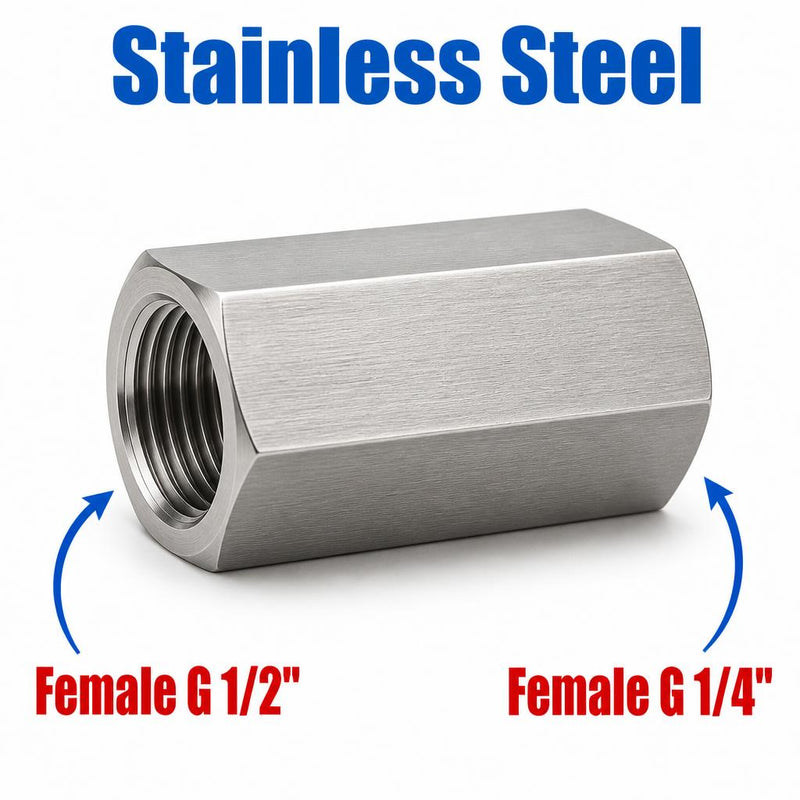 BSP G 1/2 inch Female to BSP G 1/4 inch Female Stainless Steel 304 Sensor Adaptor Fittings Conversion