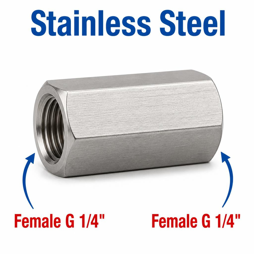 Stainless steel BSP G 1/4 inch female sensor adaptor fitting from MC Motoparts, showcasing a durable conversion fitting for sensors.