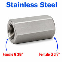 Stainless steel BSP G 3/8 inch female sensor adaptor fitting for conversion, manufactured by MC Motoparts.