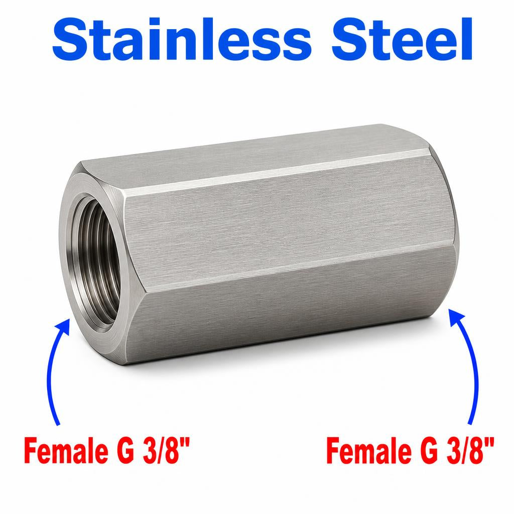 Stainless steel BSP G 3/8 inch female sensor adaptor fitting for conversion, manufactured by MC Motoparts.