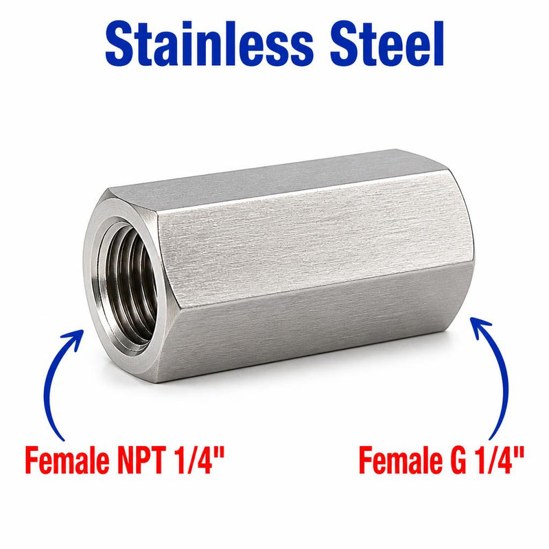 1/4 inch NPT Female to BSP G 1/4 inch Female Stainless Steel 304 Sensor Adaptor Fittings Conversion