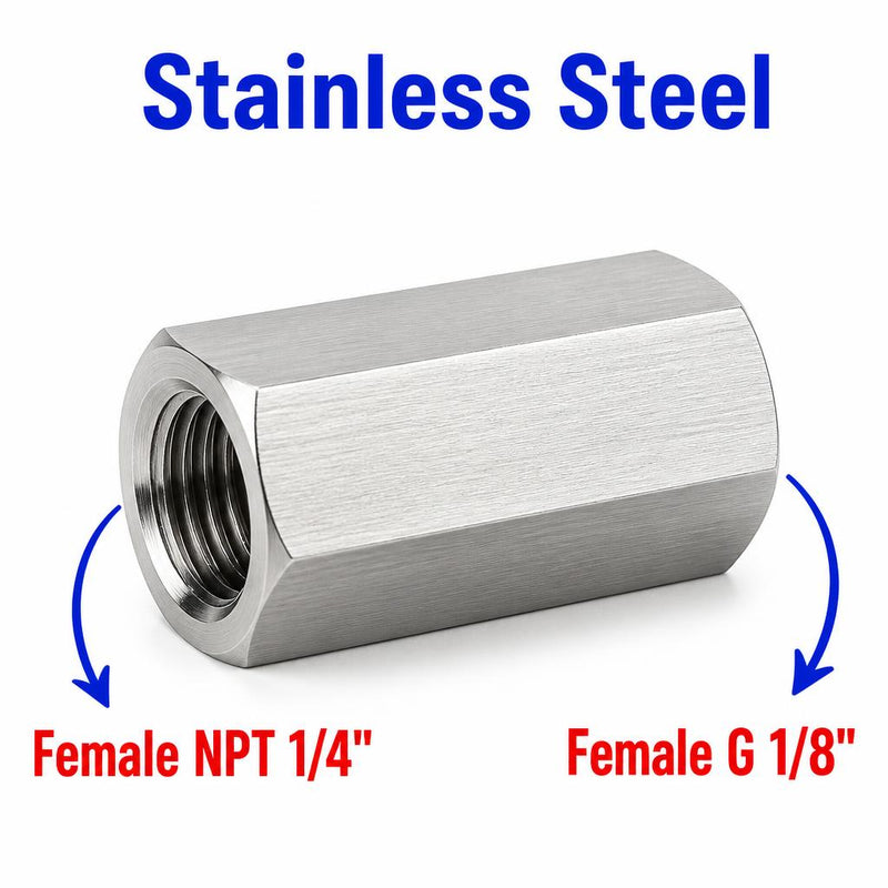 1/4 inch NPT Female to BSP G 1/8 inch Female Stainless Steel 304 Sensor Adaptor Fittings Conversion