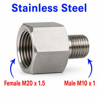 Stainless steel MC Motoparts APS adaptor fitting showing M20x1.5 female to M10x1 male sensor conversion fitting