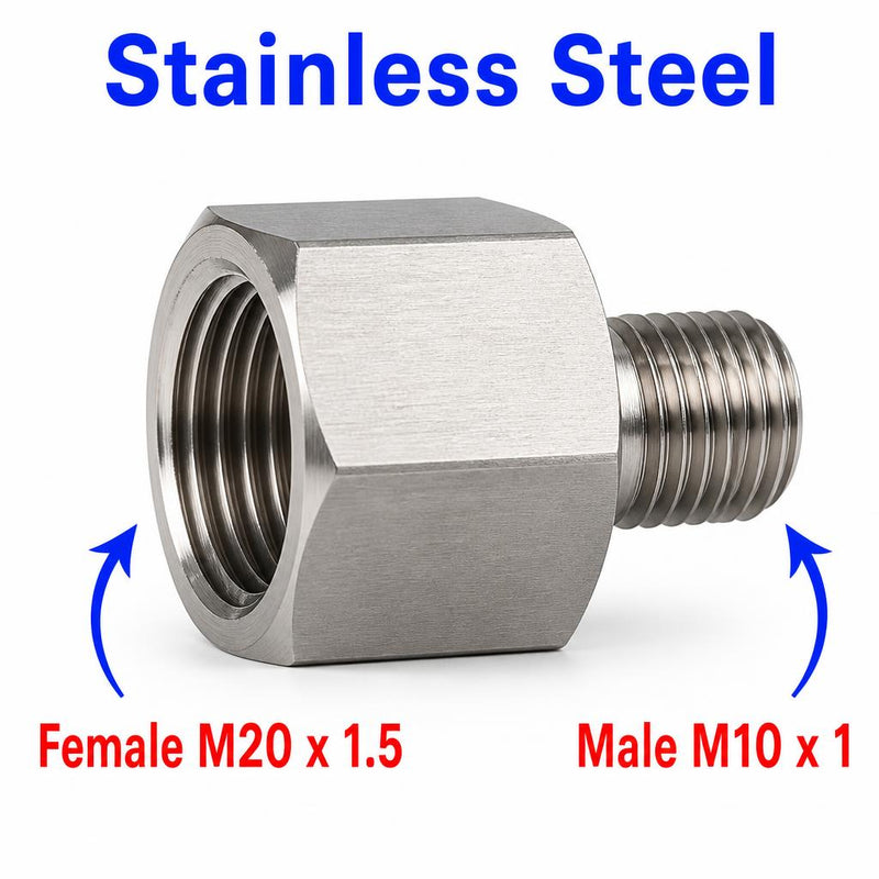 M20x1.5 Female to M10x1 Male Stainless Steel 304 Sensor Adaptor Fittings Conversion