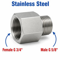 Stainless steel MC Motoparts BSP G 3/4 inch female to 5/8 inch male sensor adaptor fitting for fluid connection conversion.