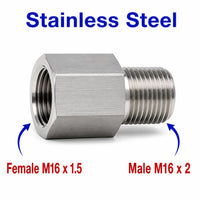 M16x1.5 Female to M16x2 Male Stainless Steel 304 Sensor Adaptor Fittings Conversion