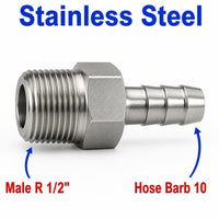 Stainless steel MC Motoparts BSPT tapered 1/2 inch male to 10mm barb sensor adaptor fitting for fluid connection conversion