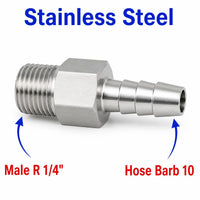 BSPT Tapered R 1/4 inch Male to BARB OD 10mm / 0.4 inch Stainless Steel 304 Sensor Adaptor Fittings Conversion