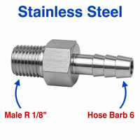 BSPT Tapered R 1/8 inch Male to BARB OD 6mm / 0.24 inch Stainless Steel 304 Sensor Adaptor Fittings Conversion