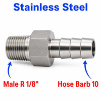 MC Motoparts BSPT tapered stainless steel sensor adaptor fitting with 1/8 inch male to 10mm barb connection for conversion.