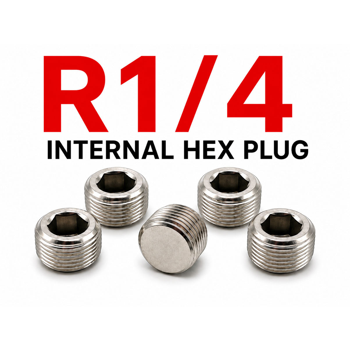 BSPT Tapered R 1/4 inch Hex Socket Pipe Plug Stainless Steel 304 - Set of 5pcs