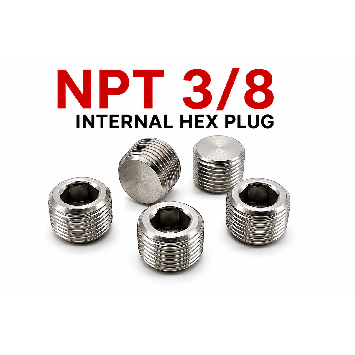 3/8 inch NPT Hex Socket Pipe Plug Stainless Steel 304 - Set of 5pcs