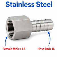 M20x1.5 Female to BARB OD 16mm/ 0.64 inch Stainless Steel 304 Sensor Adaptor Fittings Conversion