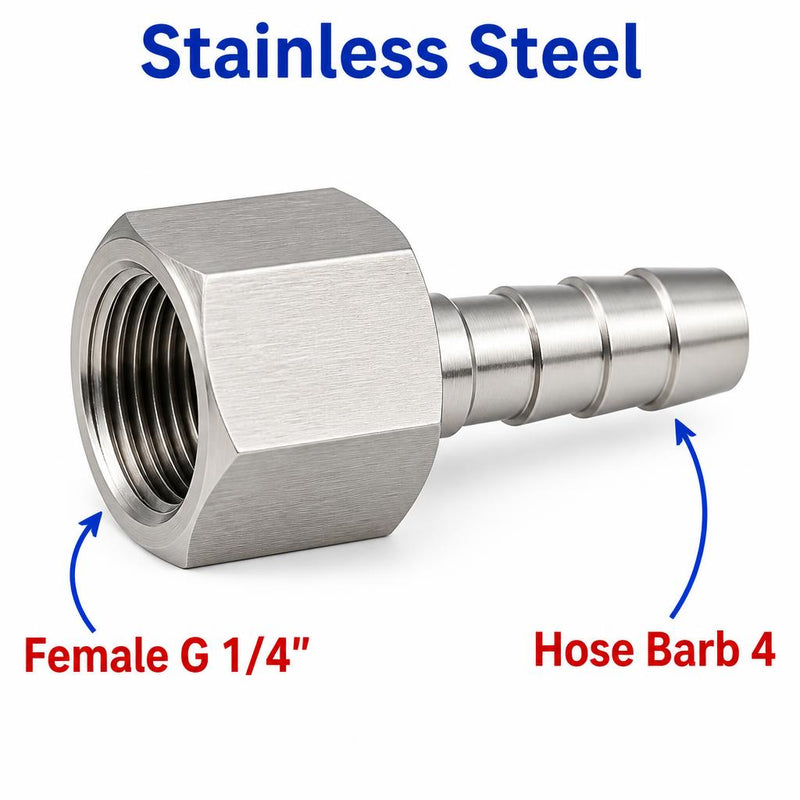 BSP G 1/4 inch Female to BARB OD 4mm / 0.16 inch Stainless Steel 304 Sensor Adaptor Fittings Conversion