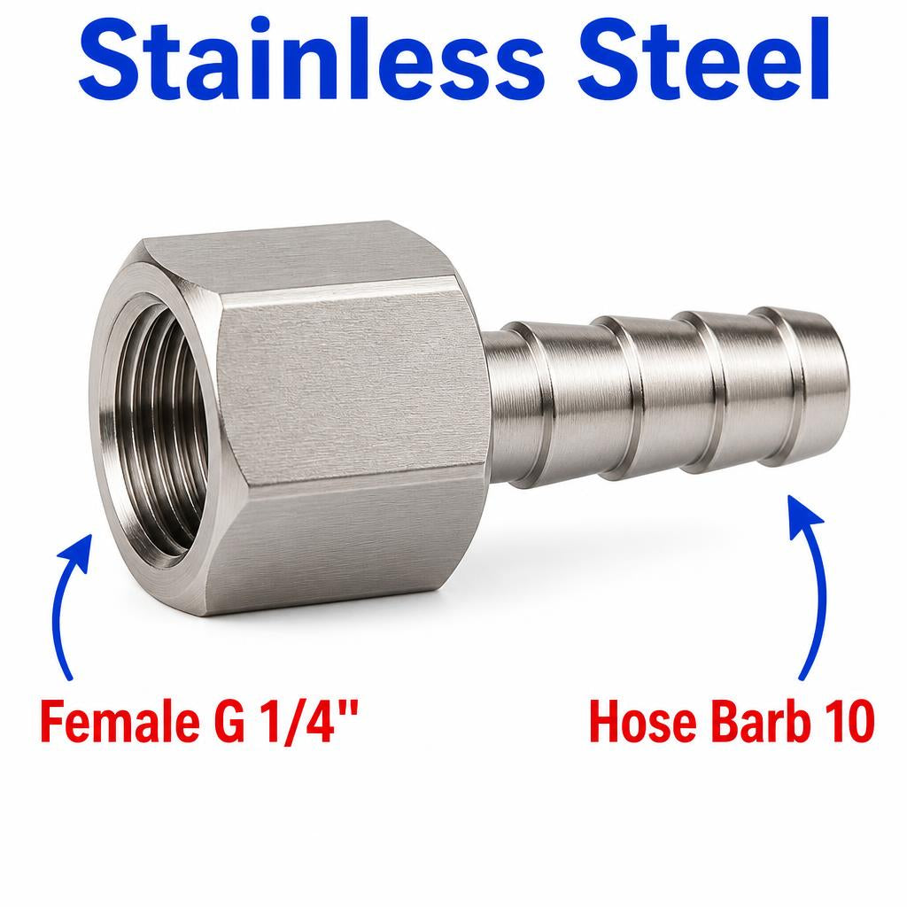 MC Motoparts BSP G 1/4 inch female to 10mm OD barb stainless steel sensor adaptor fitting for conversion.