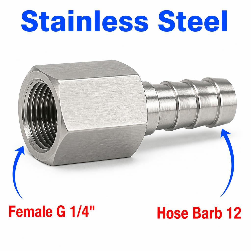MC Motoparts BSP G 1/4 inch female to 12mm barbed stainless steel sensor adaptor fitting for conversion.