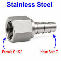 Stainless steel BSP G 1/2 inch female to 7mm barb sensor adaptor fitting, MC Motoparts APS conversion fitting.