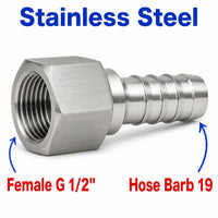 BSP G 1/2 inch Female to BARB OD 19mm / 0.76 inch Stainless Steel 304 Sensor Adaptor Fittings Conversion