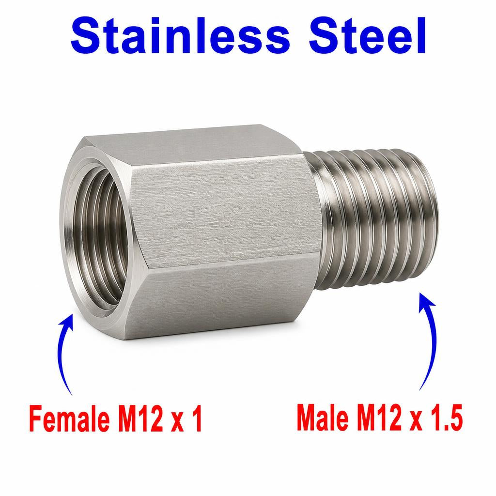 M12x1 Female to M12x1.5 Male Stainless Steel 304 Sensor Adaptor Fittings Conversion