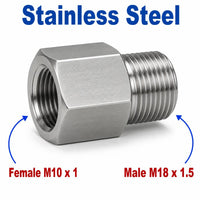 M10x1 Female to M18x1.5 Male Stainless Steel 304 Sensor Adaptor Fittings Conversion
