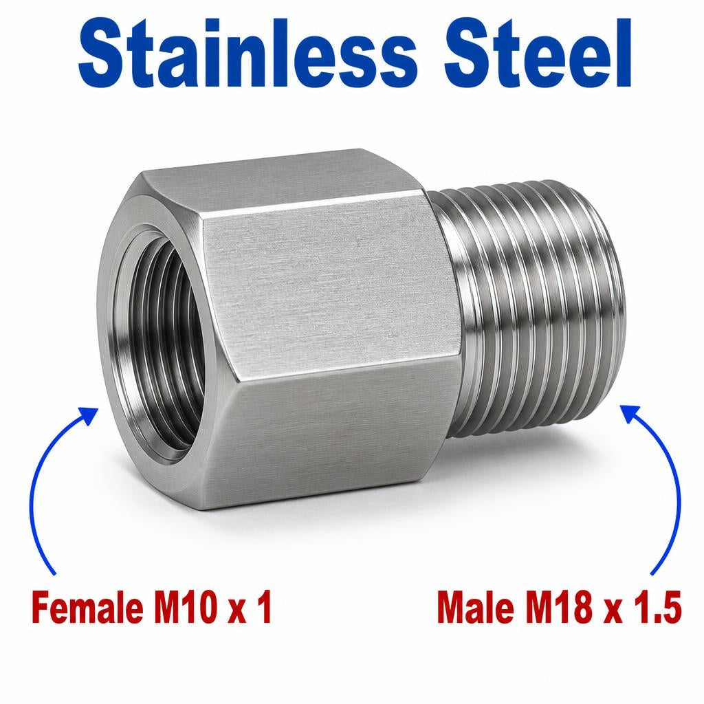 M10x1 Female to M18x1.5 Male Stainless Steel 304 Sensor Adaptor Fittings Conversion