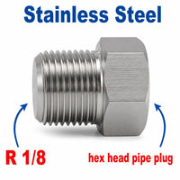 BSPT Tapered R 1/8 inch Hex Head Pipe Plug Stainless Steel 304 Threaded Fitting Block Off Cap