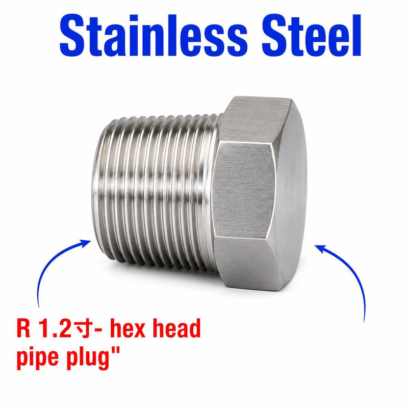 BSPT Tapered R 1.2 inch Hex Head Pipe Plug Stainless Steel 304 Threaded Fitting Block Off Cap