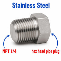 1/4 inch NPT Hex Head Pipe Plug Stainless Steel 304 Threaded Fitting Block Off Cap