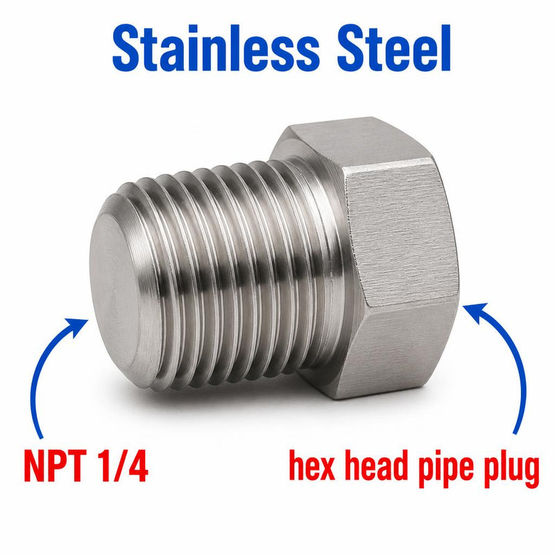 1/4 inch NPT Hex Head Pipe Plug Stainless Steel 304 Threaded Fitting Block Off Cap
