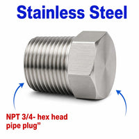 3/4 inch NPT Hex Head Pipe Plug Stainless Steel 304 Threaded Fitting Block Off Cap