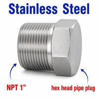 Stainless steel 1-inch NPT hex head pipe plug with threaded fitting for APS conversion by MC Motoparts.