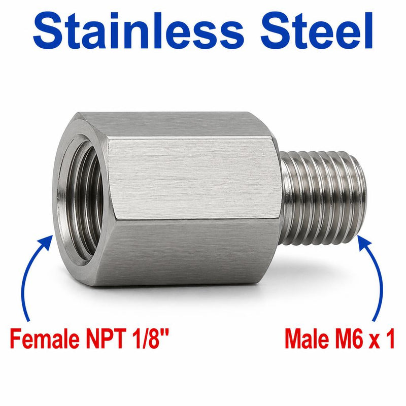 1/8 inch NPT Female to M6x1 Male Stainless Steel 304 Sensor Adaptor Fittings Conversion