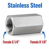 BSP G 1/4 inch Female to BSPT Tapered R 1/8 inch Female Stainless Steel 304 Sensor Adaptor Fittings Conversion