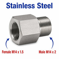 M14x1.5 Female to M14x2 Male Stainless Steel 304 Sensor Adaptor Fittings Conversion